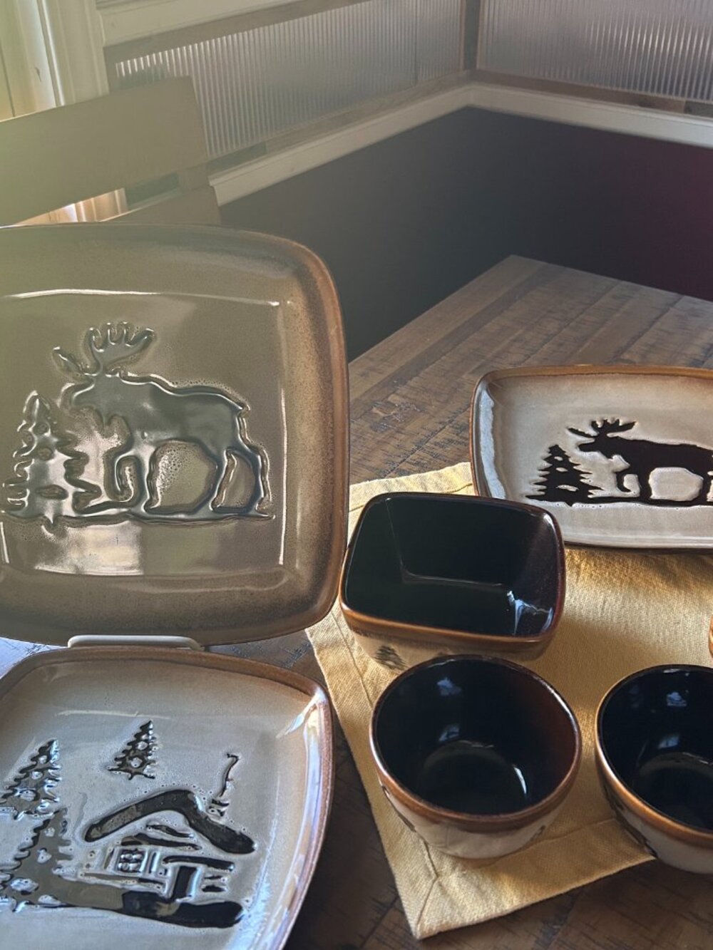 Woodland Collection tableware From Home Studio w rustic moose  and pine  tree de
